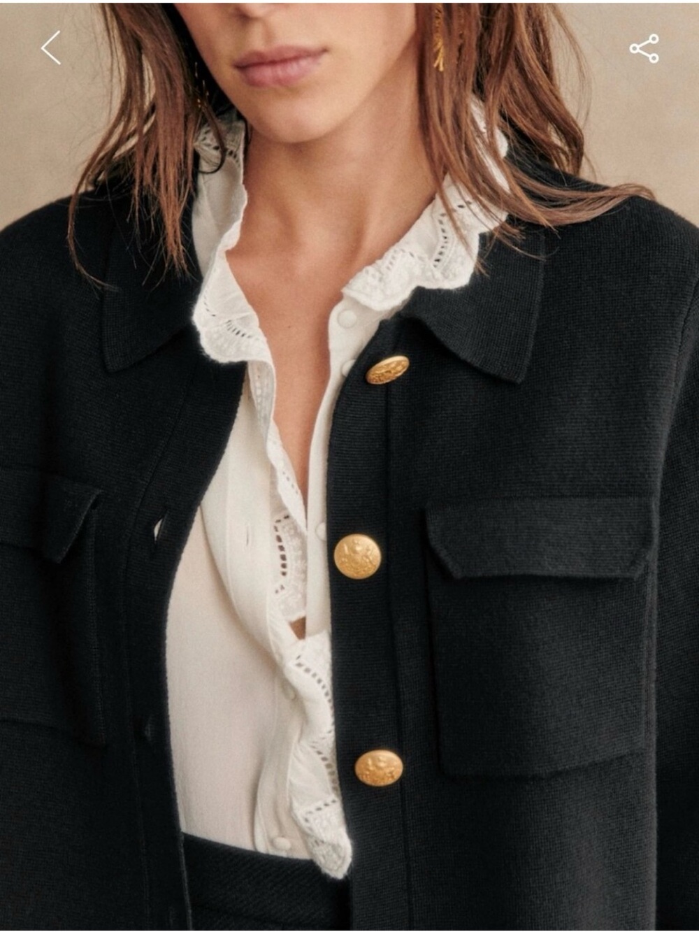 Sezane NWOT Betty Cardigan Black Gold Buttons Small Parisian Chic Layer Fall